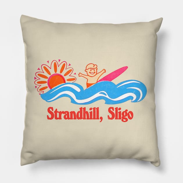 Strandhill, Co Sligo - Irish Retro Surf Gift Design Pillow by feck!