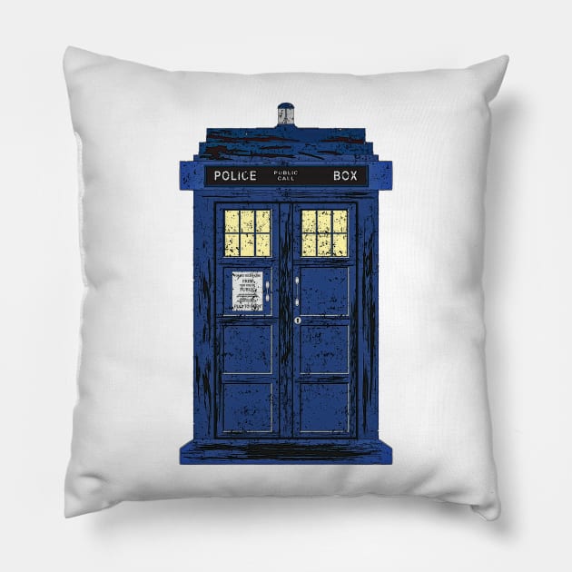 Blue Police Public Call Box - Exclusive UK Time Travel 1 Pillow by EDDArt