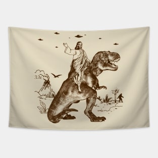 Jesus Riding Dinosaur Tapestry