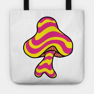 The Perfect Mushroom: Exotic Trippy Wavy Pink and Yellow Stripes Contour Lines Tote