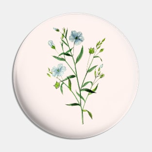 Blooming Blue Flax Plant Vintage Botanical Illustration Pin