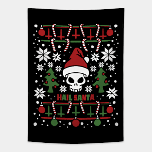 hail santa funny christmas satan santa skull Tapestry