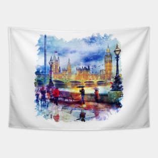 London Rain watercolor Tapestry