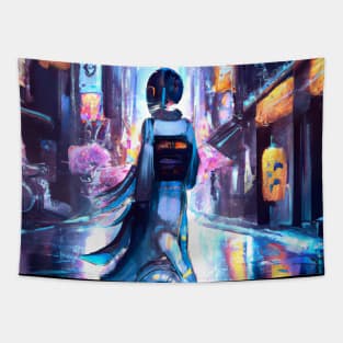 Cyberpunk girl in the streets of tokyo Tapestry