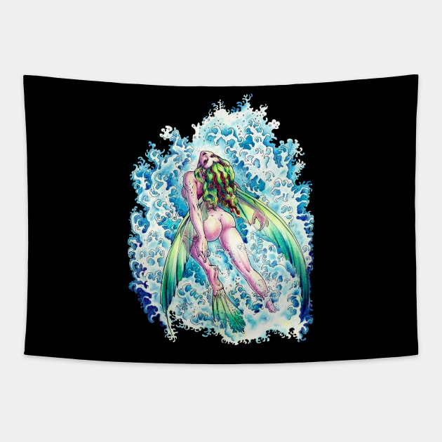 Flying mermaid fish Tapestry by Paulina Gravagno