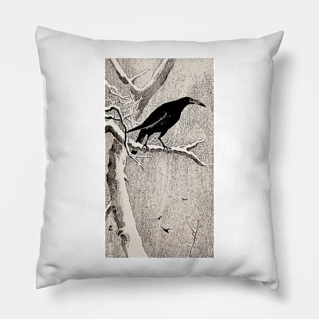 Ohara Koson Crow on Snowy Branch Japanese art Pillow by kanchan