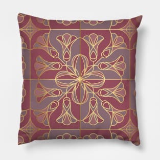 Art Deco Tile Floral. Mauve and Gold Pillow