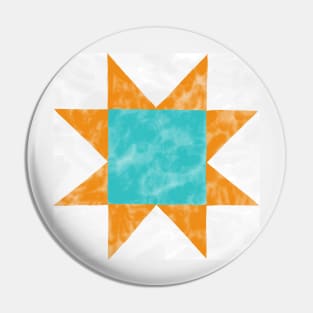 Orange and Cyan Quilt Star Watercolor Pin