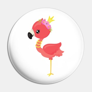 Princess Flamingo, Crown, Cute Flamingo, Flowers Pin