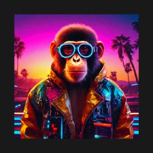 Synthwave Monkey With Neon Colors T-Shirt