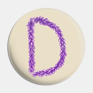 Lavender Letter D Hand Drawn in Watercolor and Ink Pin