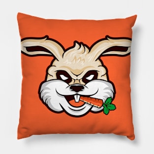 Funny Cartoon Rabbit with Carrot in Mouth Pillow