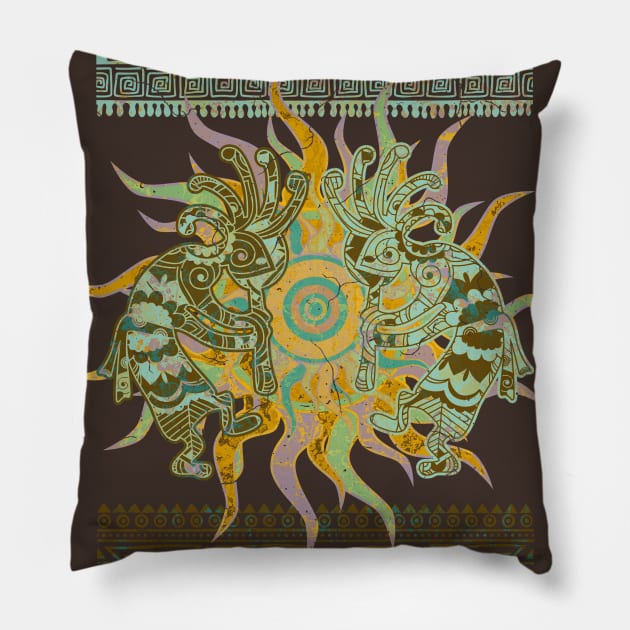 Native American Kokopelli Musicans - Sun Border 3 Pillow by EDDArt