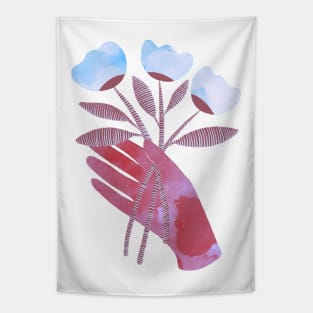 Red hand with blue flowers for you Tapestry