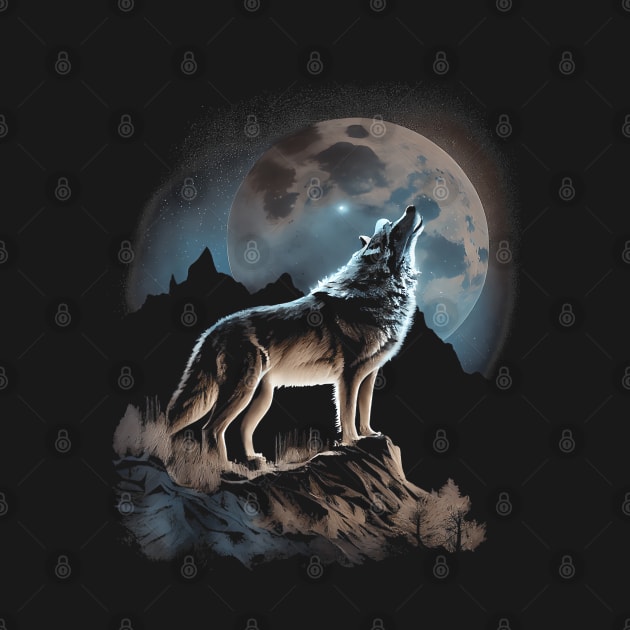 Wolf Lookout Full Moon on Mountain by The Full Moon Shop