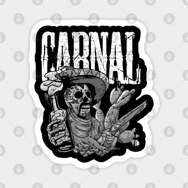 Carnal ~ Mexican Skeleton with Beer and Gun Magnet by NINE69