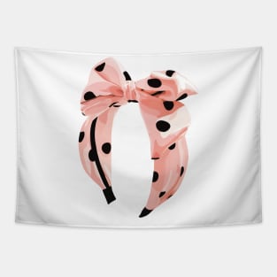 Light blush pink bow headband with black polka-dot on the fabric Tapestry