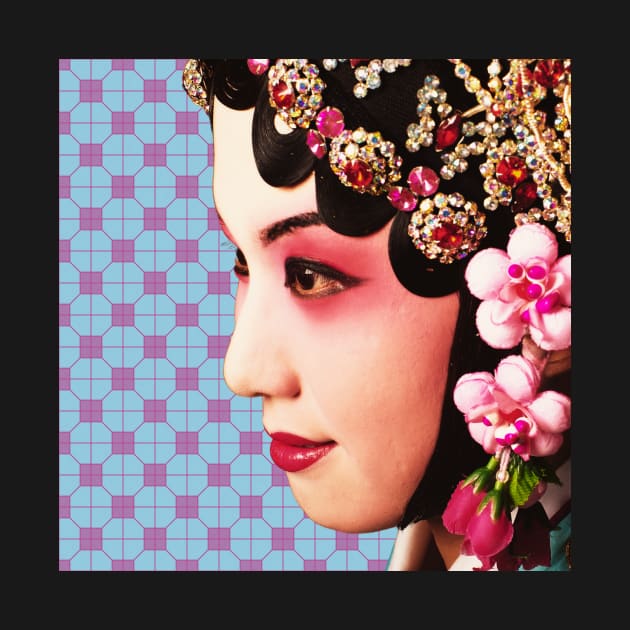 Chinese Opera Star with Baby Pink & Blue Tile Floor Pattern- Hong Kong Retro by CRAFTY BITCH