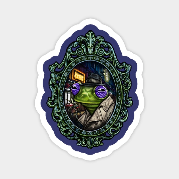 Kitsch Cameo: Science Fiction Noir Tree Frog Magnet by FreyStrandDraws