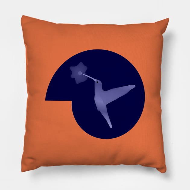 Happy Hummingbird on Fractal Blue Spiral Pillow by Davey's Designs