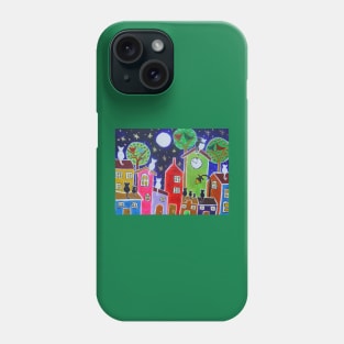 Cats Moon Gazing on Quirky Colourful Houses Phone Case