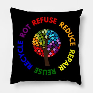 Refuse Reduce Repair Reuse Recycle Rot - Rainbow Tree Pillow