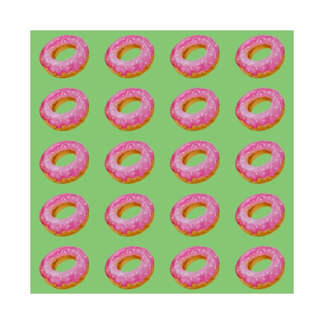 Watercolor donuts pattern - pink and green background by wackapacka