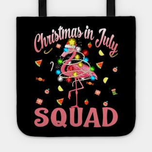 Flamingo Christmas In July Squad Funny Summer Xmas Tote