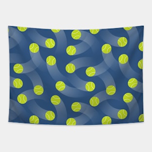 Green tennis balls over blue background Tapestry