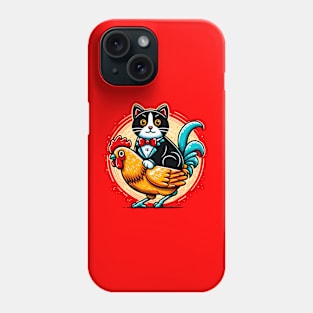 Tuxedo Cat on a Chicken Funny Phone Case