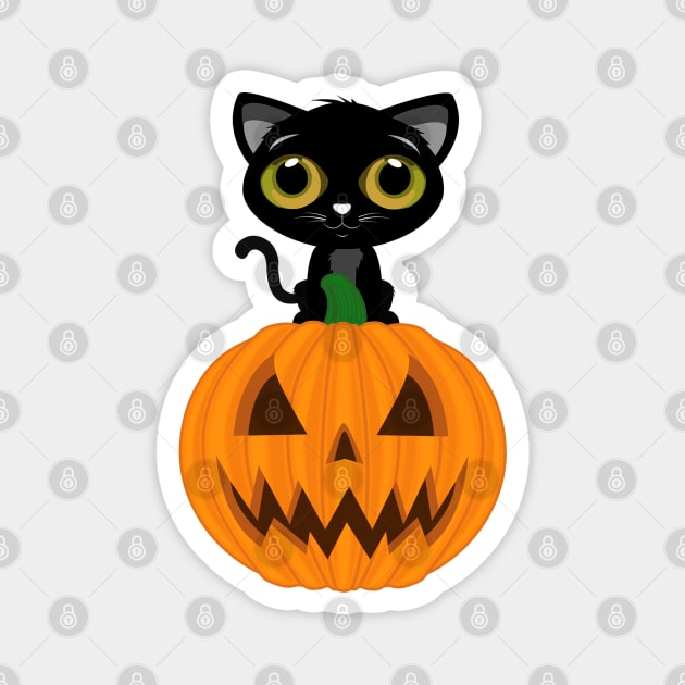 Black Kitten & Jack O Lantern Magnet by adamzworld