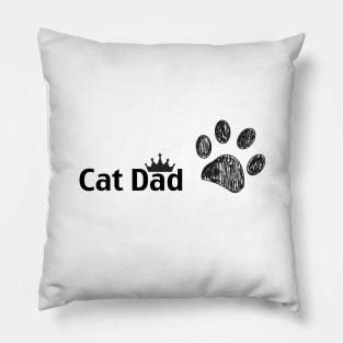 ''Cat Dad'' text. Doodle dog paw print and crown Pillow