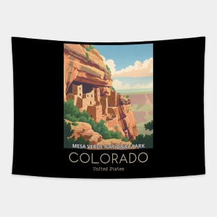 A Vintage Travel Illustration of Mesa Verde National Park - Colorado - US Tapestry