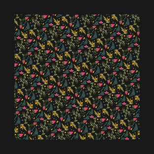 Dark Flowery Sugarbird Pattern T-Shirt