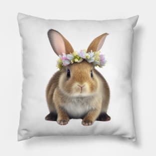 Baby Rabbit with Colorful Floral Crown Pillow