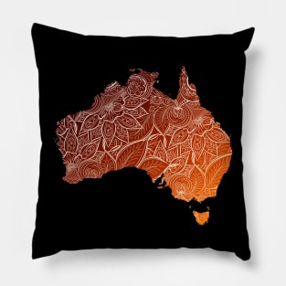 Colorful mandala art map of Australia with text in brown and orange Pillow