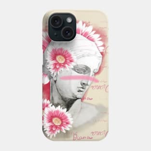 Diana head statue with a pink gerberas flowers on a pink background. Phone Case