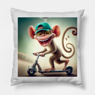 Cheeky Monkey on Kick Scooter Pillow