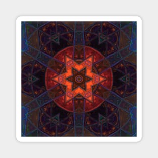 Mosaic Kaleidoscope Flower Orange Purple and Blue Magnet