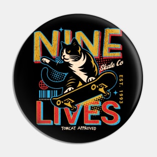 Retro Nine Lives Skate Co // Funny Skateboarding Cat Pin