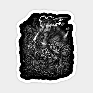 Mutant Tiger and samurai warrior ( black and white ) Magnet