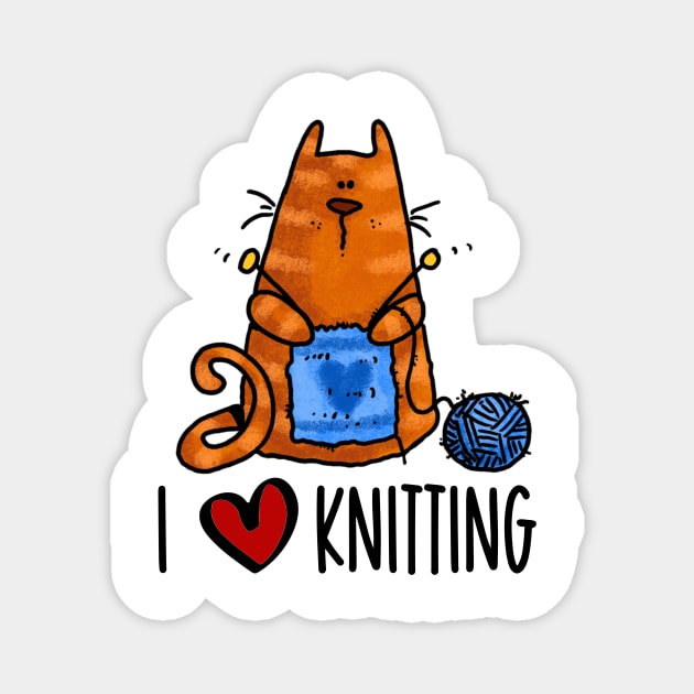 I Love Knitting (Ginger Kitty) Magnet by Corrie Kuipers