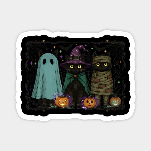 Retro Black Cat Witch Scary Halloween Pumpkin Women Men Kids Magnet by SAMY