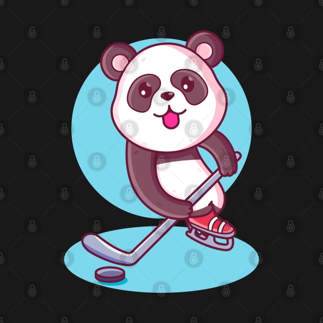 Cute Kawaii Panda Playing Ice Hockey by Ardhsells