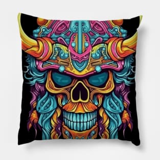Viking Skull Neon Graffiti Pillow