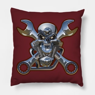 metall skull with engine Pillow