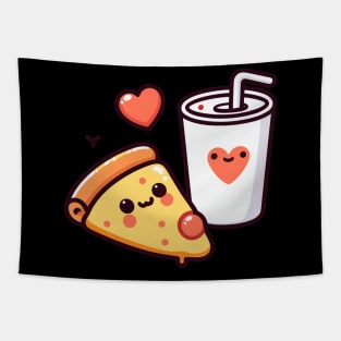 Cute Kawaii Pizza and Cola with Hearts | Pizza Party | Pizza Slice and Chill Tapestry