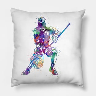 Dynamic Lacrosse Girl Art Watercolor Silhouette Pillow