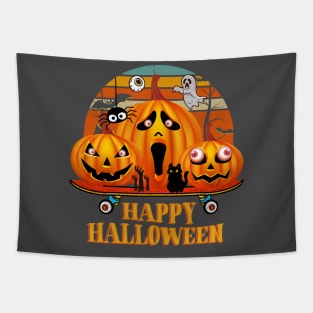 Halloween Pumpkin On A Skateboard Tapestry