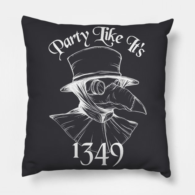 Party with the Plague Doctor - White Pillow by Spirit_Flyswatter